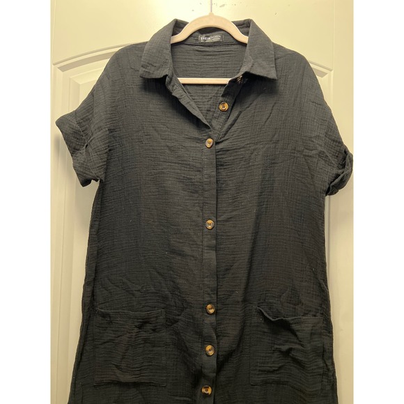 SHEIN Women’s Collared Casual Button Down Short Sleeve Mini Dress Size S Black - Picture 3 of 5